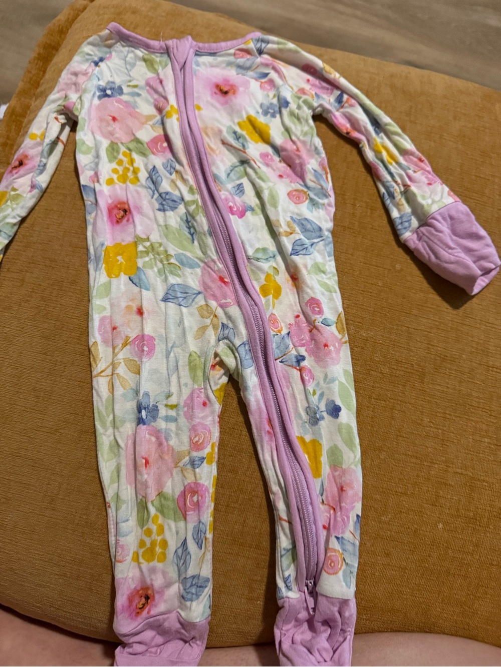 Little Sleepies Pastel Floral Zip-Front Footed One-Piece - Pink & Yellow